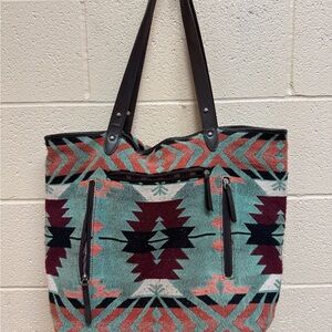Nocona Aztec Tote Bag - Teal and Burgundy